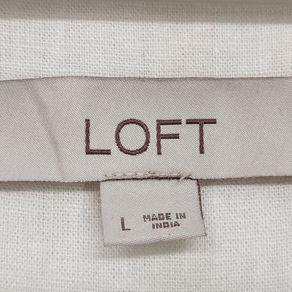 Loft White Linen Blend Floral Embroidered Collared Button Up Shirt Women's L - Picture 3 of 8